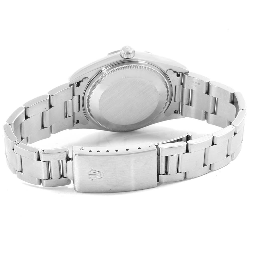 This image shows the back case, bracelet, and clasp of a Rolex Air-King 14000 Men's Stainless Steel Silver Dial 14000 Men's Stainless Steel Silver Dial watch from a rear angle.