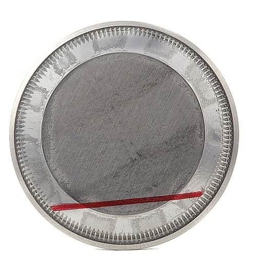 This image shows the case back of a Rolex Air-King 114200 Men's Stainless Steel Silver Dial 114200 Men's Stainless Steel Silver Dial watch placed flat with a slight angle.