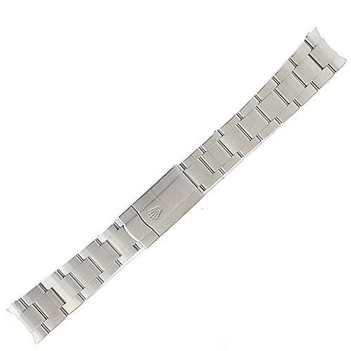 This is a top-view image of a stainless steel watch bracelet for the Rolex Air-King 114200 Men's Stainless Steel Silver Dial 114200 Men's Stainless Steel Silver Dial model.