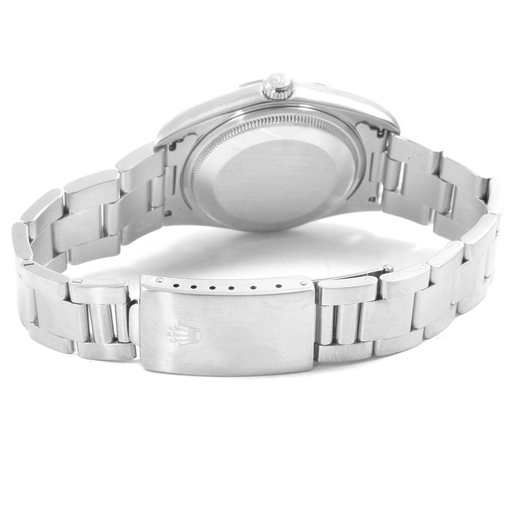 The image shows the back case and bracelet of a Rolex Air-King 14000 Men's Stainless Steel Blue Dial 14000 Men's Stainless Steel Blue Dial watch from a rear angle.