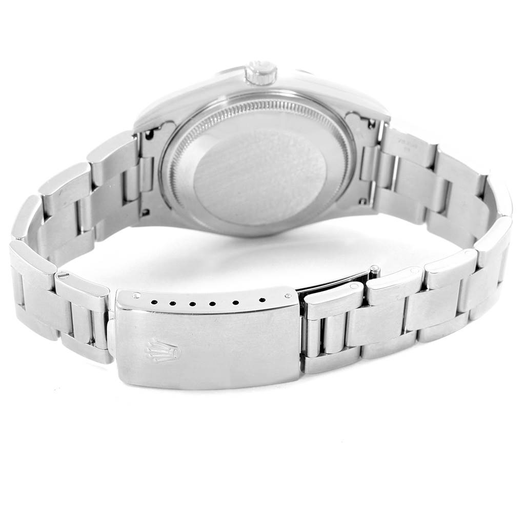 This image shows the back of the Rolex Air-King 14000 Men's Stainless Steel Blue Dial 14000 Men's Stainless Steel Blue Dial watch, with a focus on the bracelet and clasp.