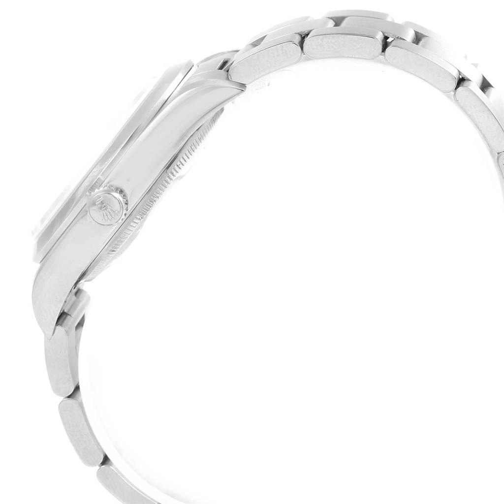 This image shows the side profile of the Rolex Air-King 14000 Men's Stainless Steel Black Dial 14000 Men's Stainless Steel Black Dial watch, highlighting its case, crown, and bracelet.