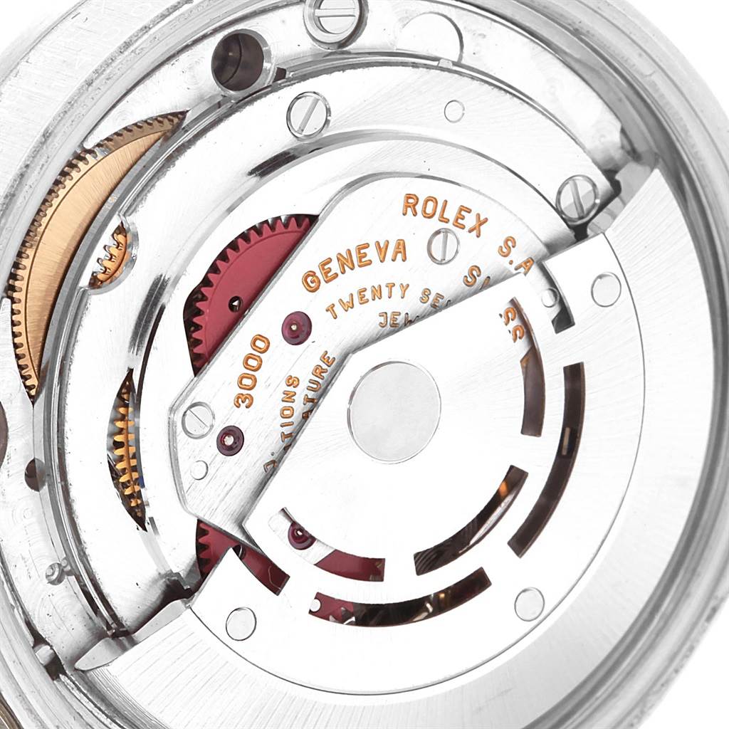 The image shows a close-up angle of the movement mechanism inside a Rolex Air-King 14000 Men's Stainless Steel Black Dial 14000 Men's Stainless Steel Black Dial watch.
