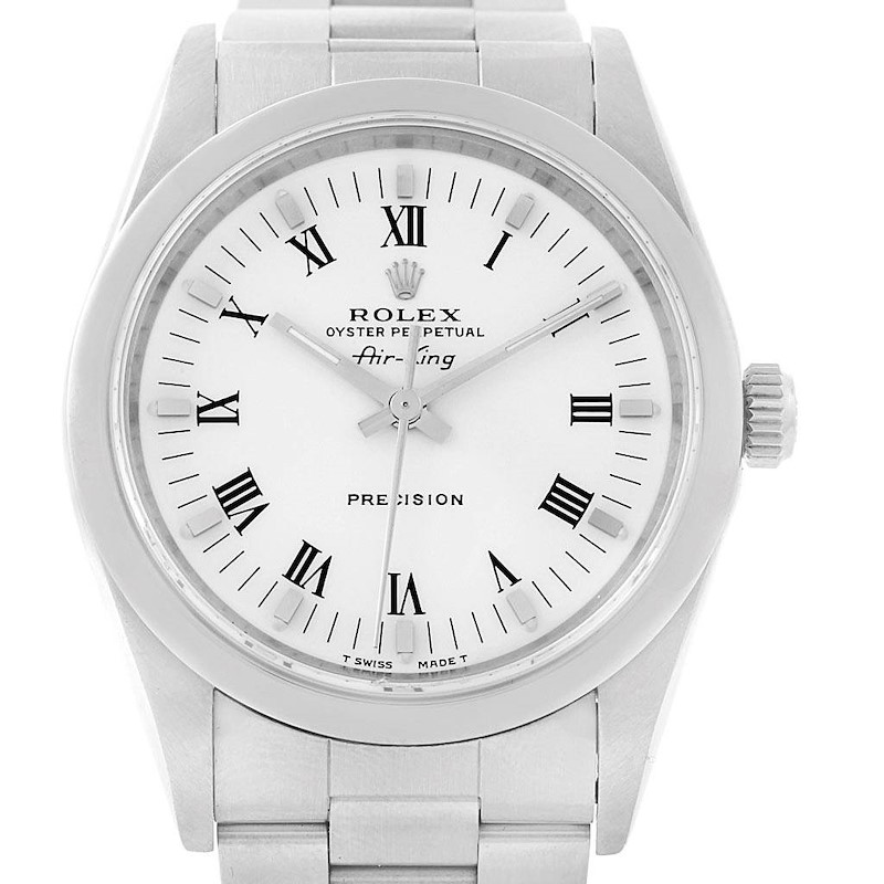 Rolex Air King 34 White Dial Smooth Bezel Steel Mens Watch 14000 SwissWatchExpo