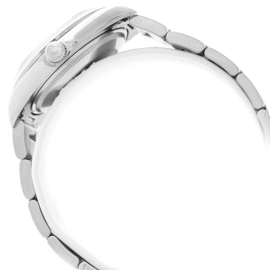 The image shows a side view of the Rolex Air-King 14000 Men's Stainless Steel White Dial 14000 Men's Stainless Steel White Dial watch, focusing on the crown, case, and part of the bracelet.