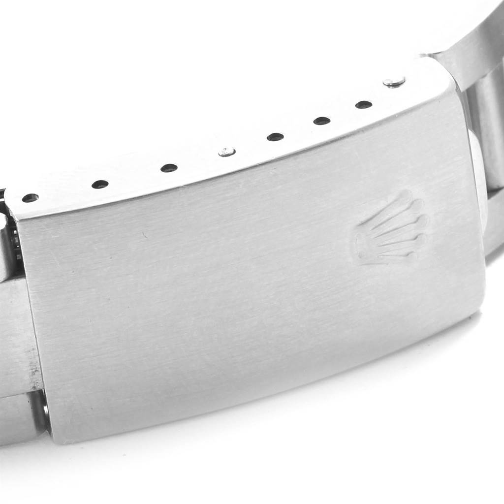 The image shows a close-up of the clasp of a Rolex Air-King 14000 Men's Stainless Steel Blue Dial 14000 Men's Stainless Steel Blue Dial watch.