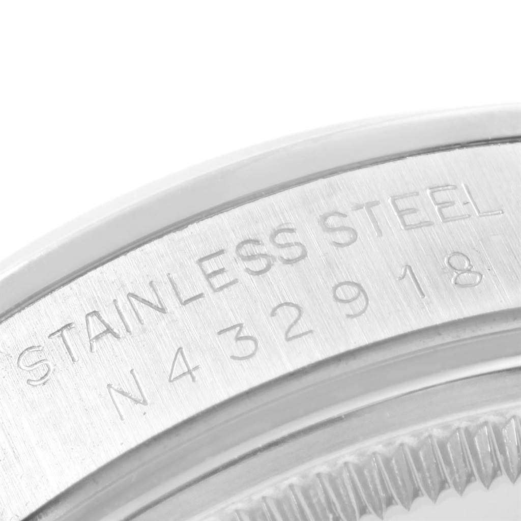 The image shows a close-up of the stainless steel case back with engraved text for the Rolex Air-King 14000 Stainless Steel Pink Dial 14000 Stainless Steel Pink Dial watch model.