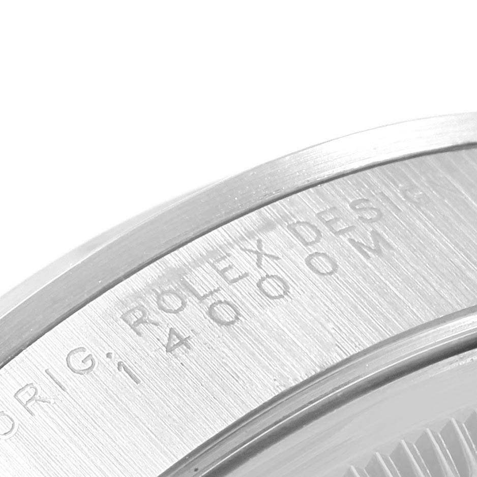 This image shows a close-up of the engraving on the side of the Rolex Air-King 14000 Men's Stainless Steel White Dial 14000 Men's Stainless Steel White Dial watch case.
