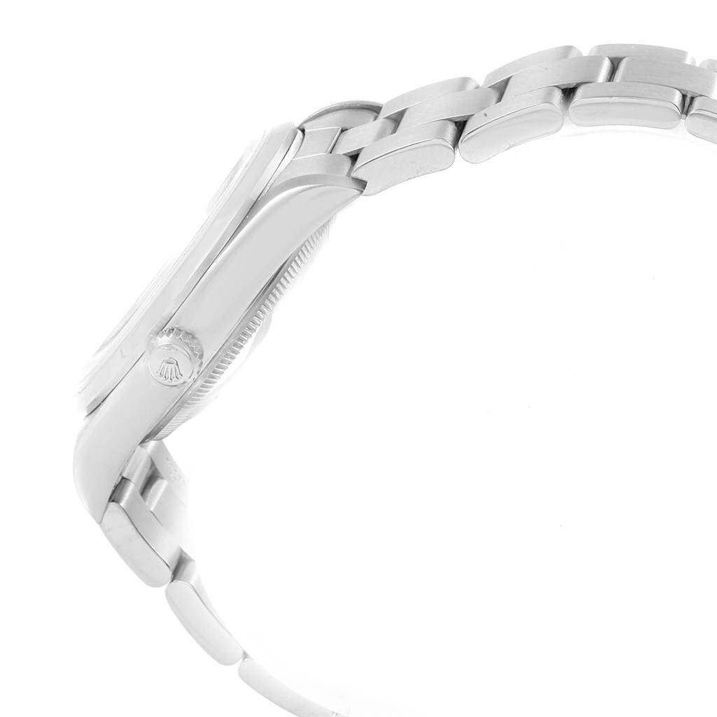 The image shows a side view of a Rolex Air-King 14000 Men's Stainless Steel White Dial 14000 Men's Stainless Steel White Dial watch, focusing on the crown and bracelet links.