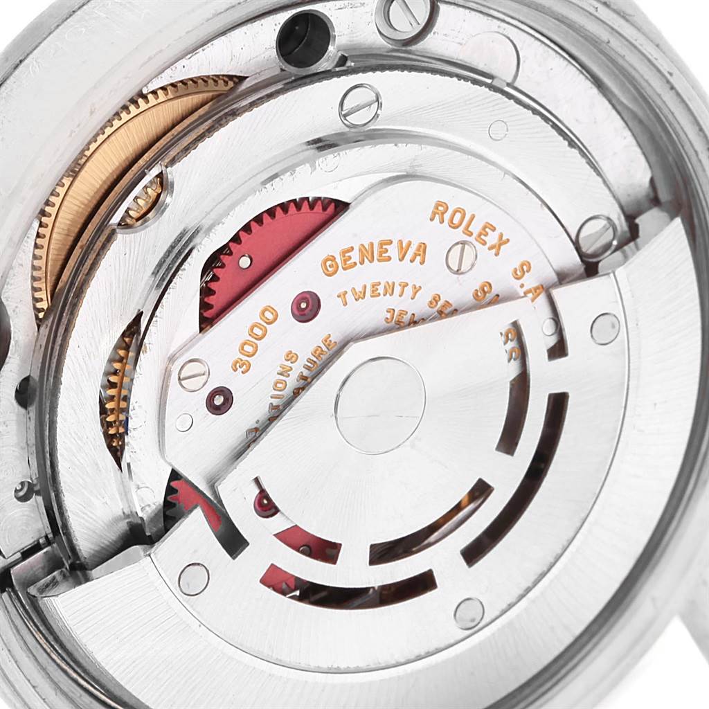 This image shows the movement mechanism of the Rolex Air-King 14000 Men's Stainless Steel Black Dial 14000 Men's Stainless Steel Black Dial watch, focusing on its intricate inner components.