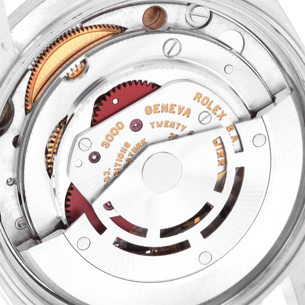 This image shows the intricate internal mechanical movement of the Rolex Air-King 14010 Men's Stainless Steel Blue Dial 14010 Men's Stainless Steel Blue Dial watch viewed from the back.