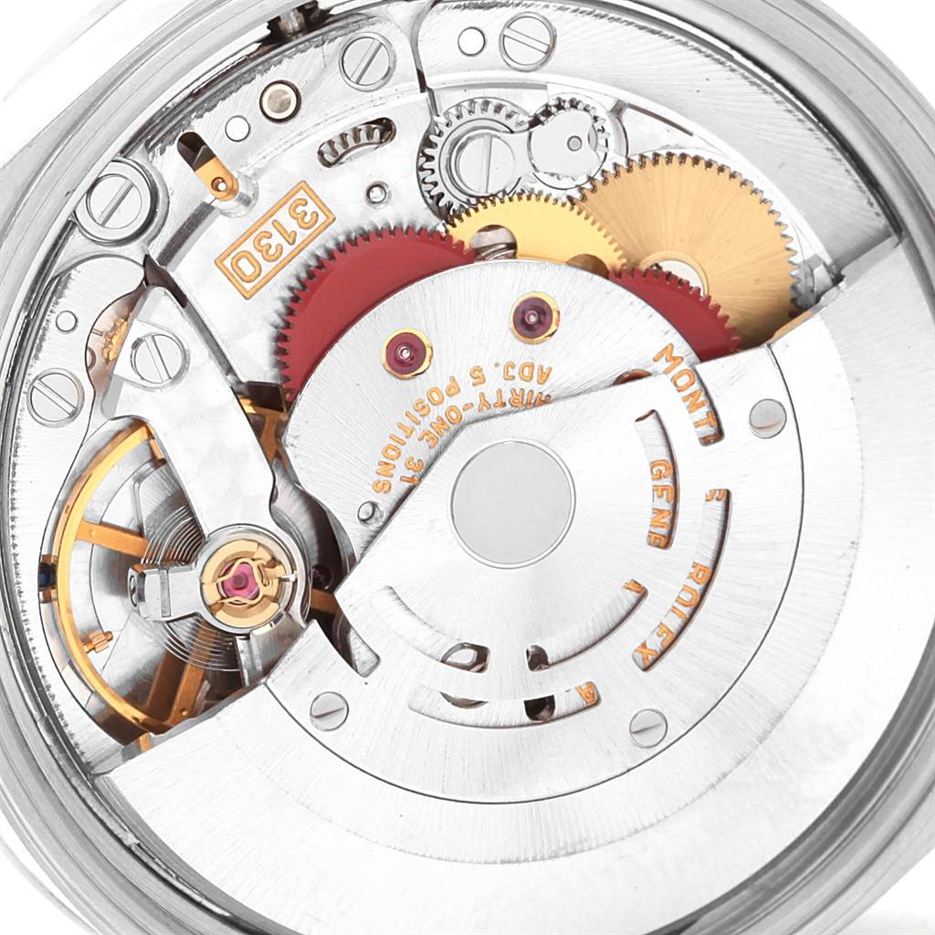 This image shows the internal mechanics of the Rolex Air-King 14000 Men's Stainless Steel Blue Dial 14000 Men's Stainless Steel Blue Dial watch, capturing gears, rotor, and other movement components.