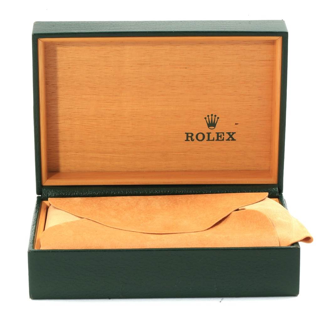 The image shows an open Rolex Air-King 14000 Men's Stainless Steel Blue Dial 14000 Men's Stainless Steel Blue Dial watch box with an empty cushion inside.