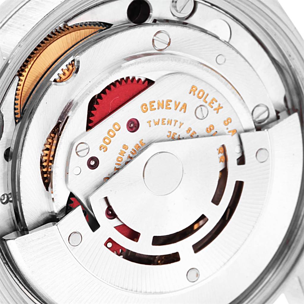 This image shows the internal movement mechanism of a Rolex Air-King 14010 Men's Stainless Steel Black Dial 14010 Men's Stainless Steel Black Dial watch from a top-view angle.