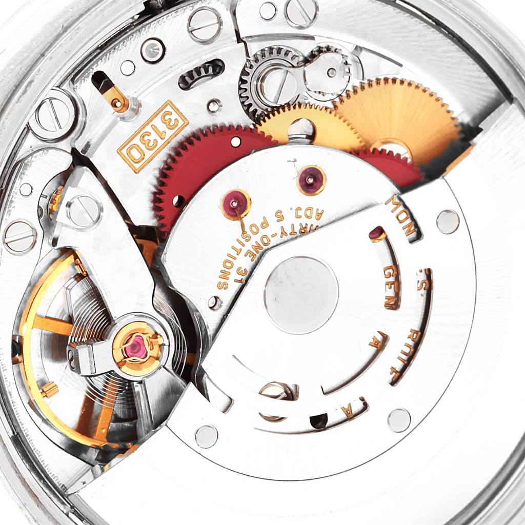 This image shows the inner mechanical movement of a Rolex Air-King 14000 Men's Stainless Steel Blue Dial 14000 Men's Stainless Steel Blue Dial watch, revealing gears and intricate components.