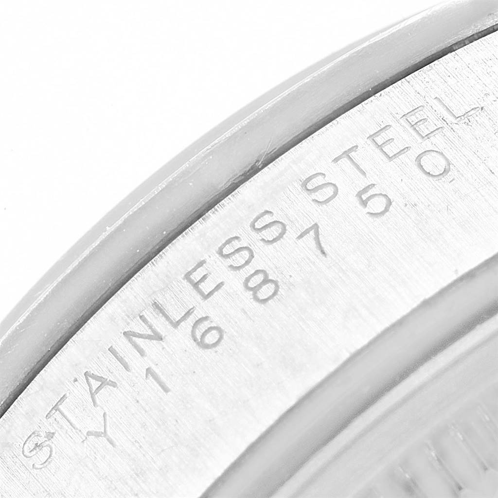 The image shows a close-up of the stainless steel case back of a Rolex Air-King 14000 Men's Stainless Steel Black Dial 14000 Men's Stainless Steel Black Dial watch.