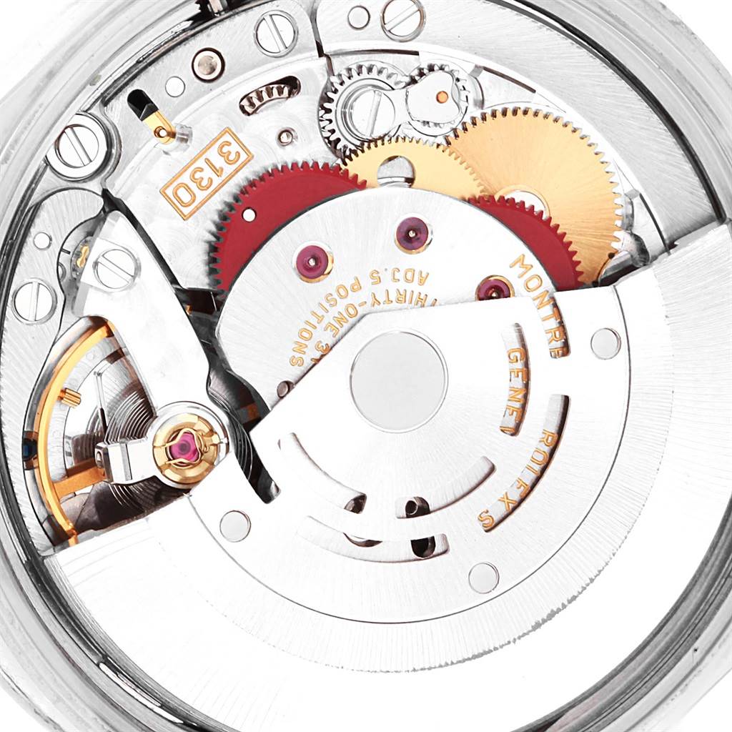 This image shows a close-up view of the internal movement and gears of a Rolex Air-King 14000 Men's Stainless Steel Black Dial 14000 Men's Stainless Steel Black Dial watch.