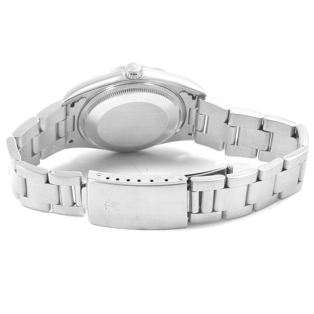This image shows the backside and bracelet of a Rolex Air-King 14000 Men's Stainless Steel White Dial 14000 Men's Stainless Steel White Dial watch, highlighting the clasp and case back.