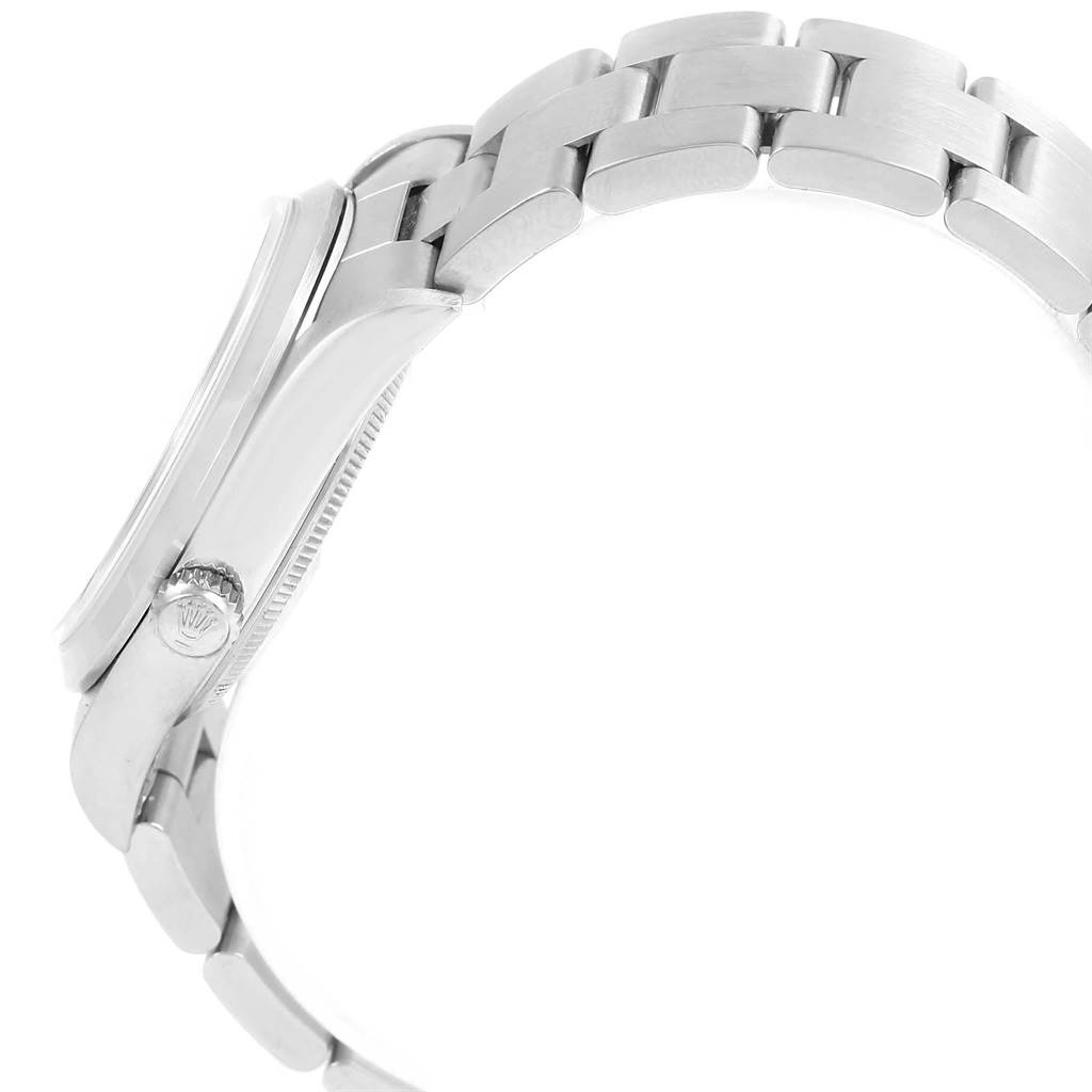 This image shows a side view of the Rolex Air-King 14000 Men's Stainless Steel Silver Dial 14000 Men's Stainless Steel Silver Dial watch, focusing on the bracelet, case, and crown.