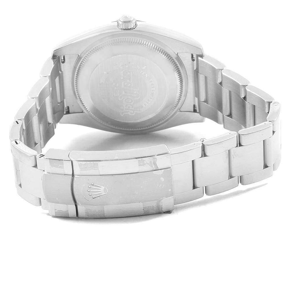The image shows the back and bracelet of a Rolex Air-King 114200 Men's Stainless Steel White Dial 114200 Men's Stainless Steel White Dial watch, with a focus on the clasp and case back.