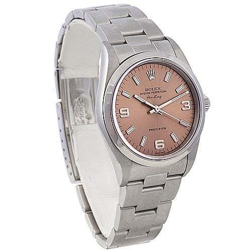 This image shows a Rolex Air-King 14000M Men's Stainless Steel Brown Dial 14000M Men's Stainless Steel Brown Dial watch at a three-quarter angle, displaying the face, bezel, and bracelet.