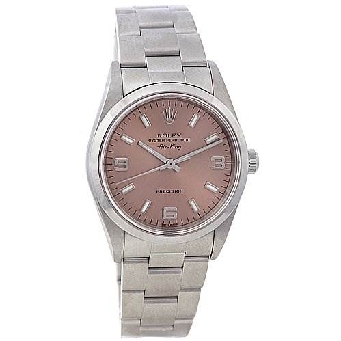 The image shows a frontal view of a Rolex Air-King 14000M Men's Stainless Steel Brown Dial 14000M Men's Stainless Steel Brown Dial watch, displaying the dial, case, and bracelet.