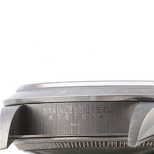 The image shows a side view of the stainless steel casing and lugs of the Rolex Air-King 14000M Men's Stainless Steel Brown Dial 14000M Men's Stainless Steel Brown Dial watch, with the model number engraved.