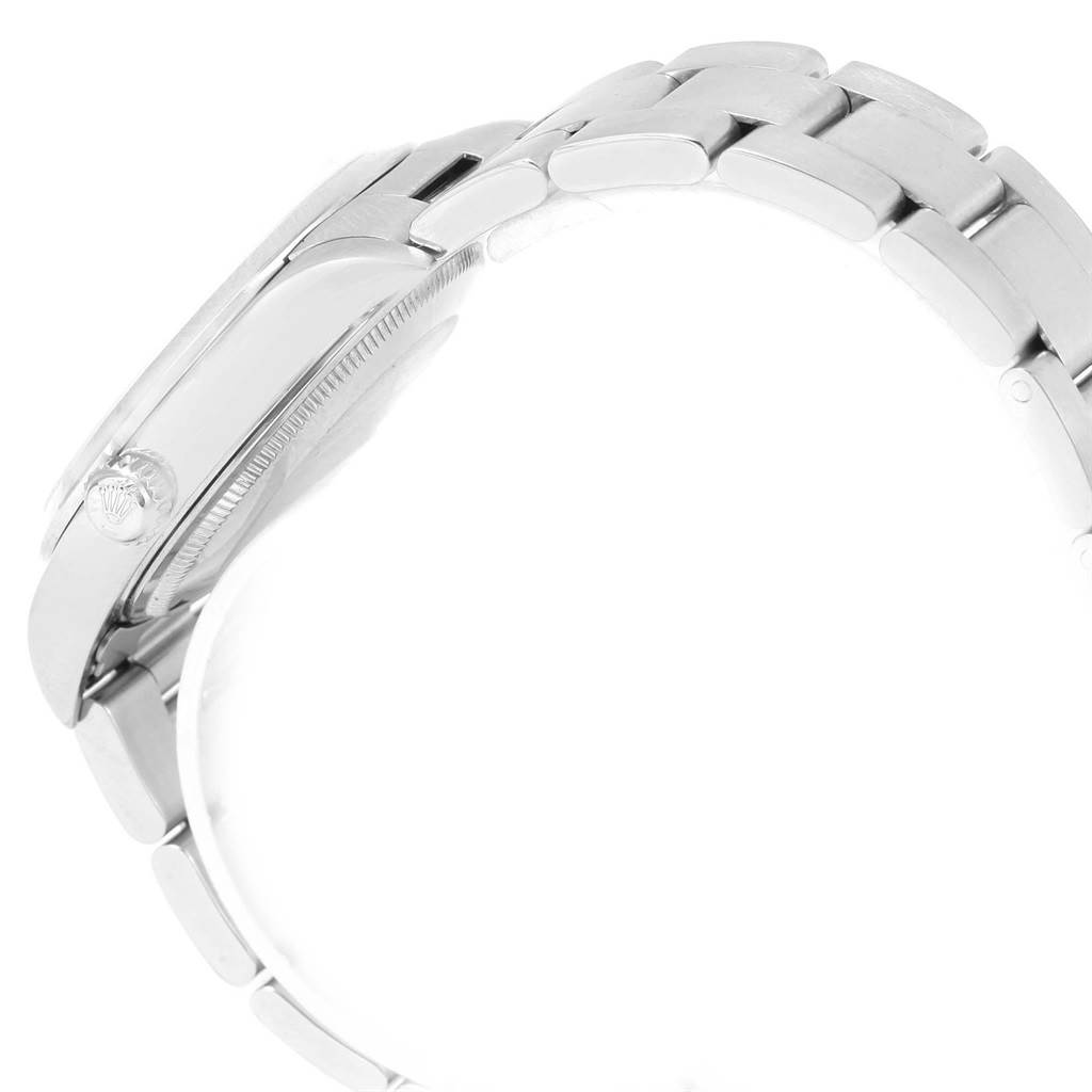 The image shows a side view angle of a Rolex Air-King 14000 Men's Stainless Steel Blue Dial 14000 Men's Stainless Steel Blue Dial watch, focusing on the case, crown, and bracelet.