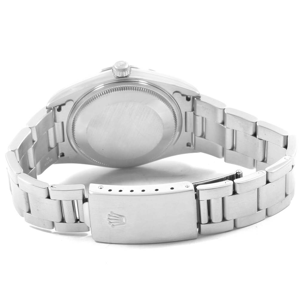 This image shows the back of the Rolex Air-King 14000 Men's Stainless Steel Silver Dial 14000 Men's Stainless Steel Silver Dial watch, displaying the case back and the bracelet with its clasp.