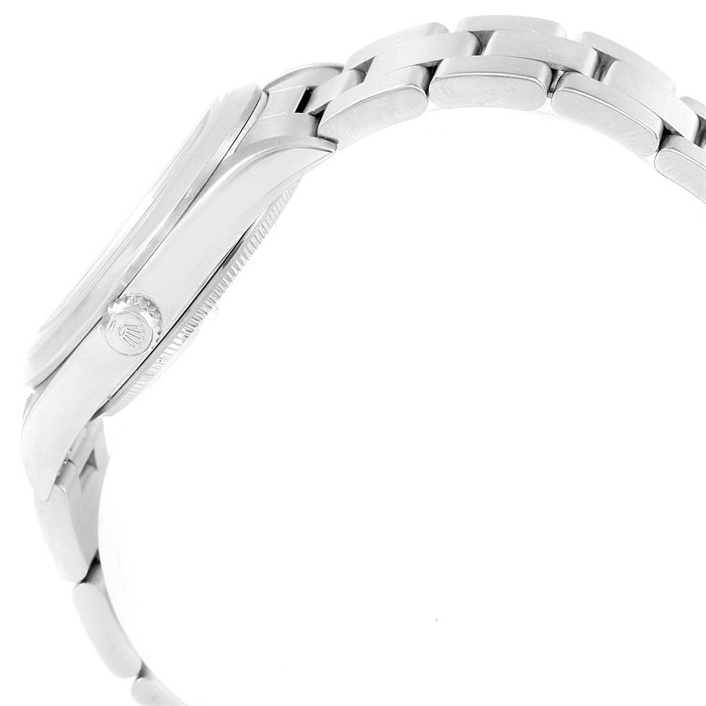 The image shows the side profile of the Rolex Air-King 14000 Men's Stainless Steel Blue Dial 14000 Men's Stainless Steel Blue Dial watch, displaying the case, crown, and bracelet.