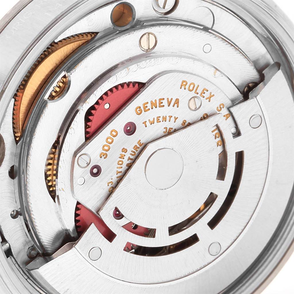 This image shows the inner mechanical movement components of the Rolex Air-King 14000 Men's Stainless Steel Blue Dial 14000 Men's Stainless Steel Blue Dial watch, captured from the back.