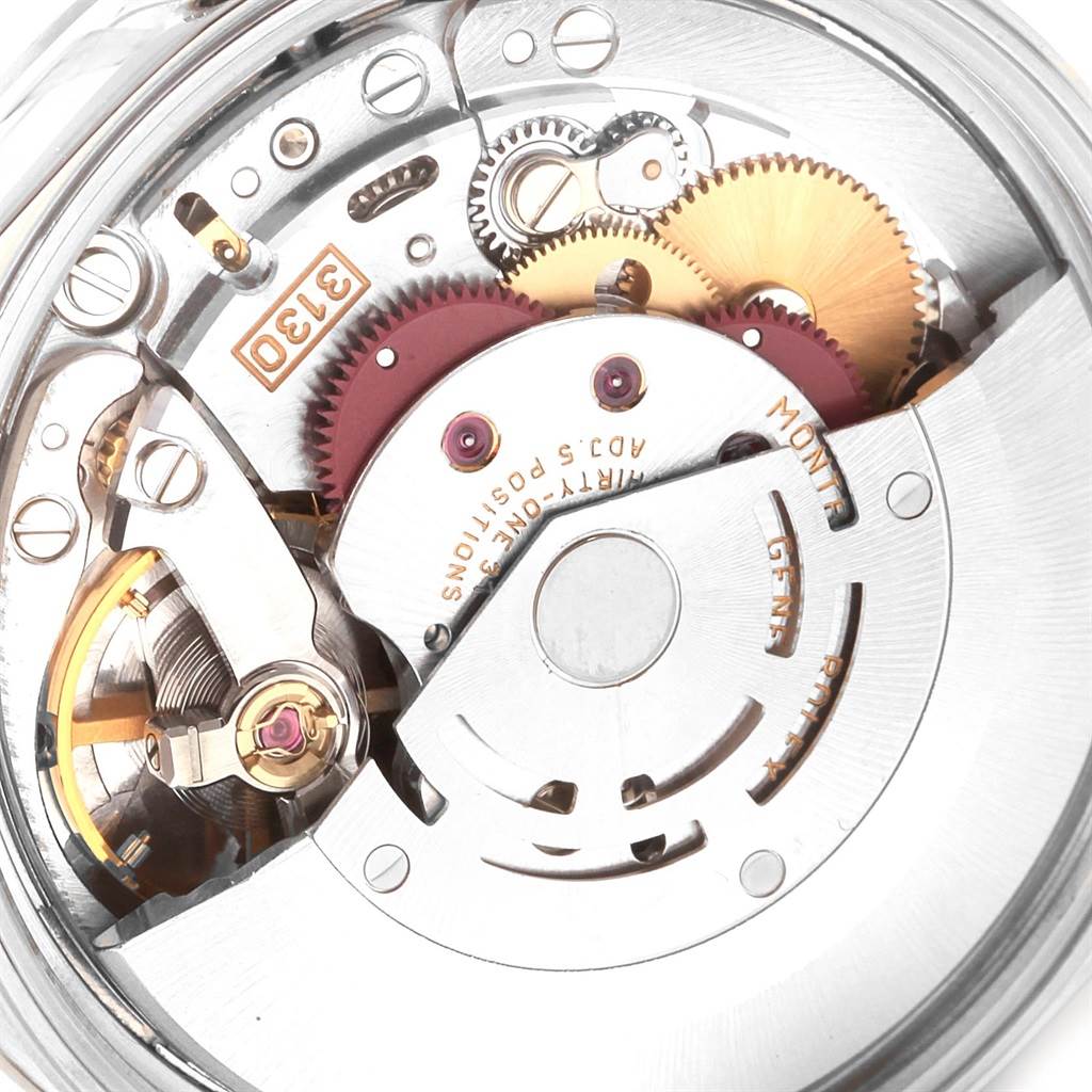 This image shows the internal mechanics and gear movement of the Rolex Air-King 14000 Men's Stainless Steel Blue Dial 14000 Men's Stainless Steel Blue Dial watch viewed from the back.