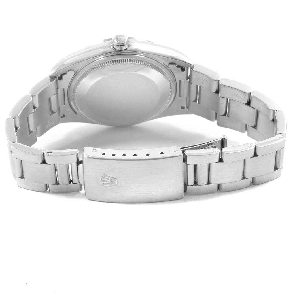 The image shows the back view of a Rolex Air-King 14000 Men's Stainless Steel Blue Dial 14000 Men's Stainless Steel Blue Dial watch, focusing on the clasp and bracelet.