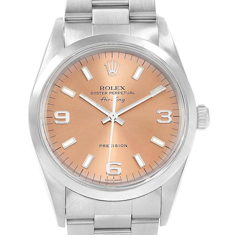 Rolex Air King Salmon Dial Smooth Domed Steel 34mm Watch 14000 SwissWatchExpo
