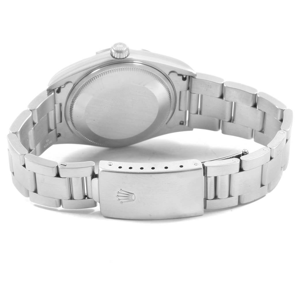 The image shows the back angle of a Rolex Air-King 14000 Men's Stainless Steel Black Dial 14000 Men's Stainless Steel Black Dial watch, featuring the case back, crown, and bracelet with the clasp.