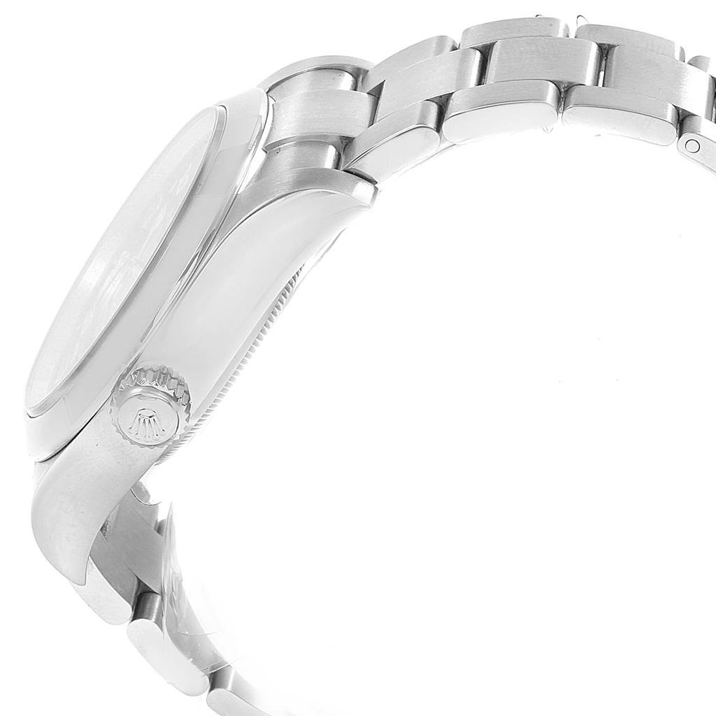 The image shows a side view of the Rolex Air-King 116900 Men's Stainless Steel Black Dial 116900 Men's Stainless Steel Black Dial, featuring the watch case, crown, and part of the bracelet.