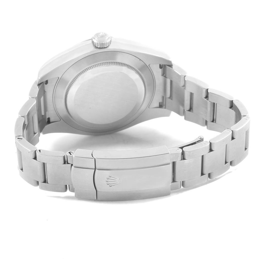 The image shows the back and bracelet of a Rolex Air-King 116900 Men's Stainless Steel Black Dial 116900 Men's Stainless Steel Black Dial watch from an oblique angle.