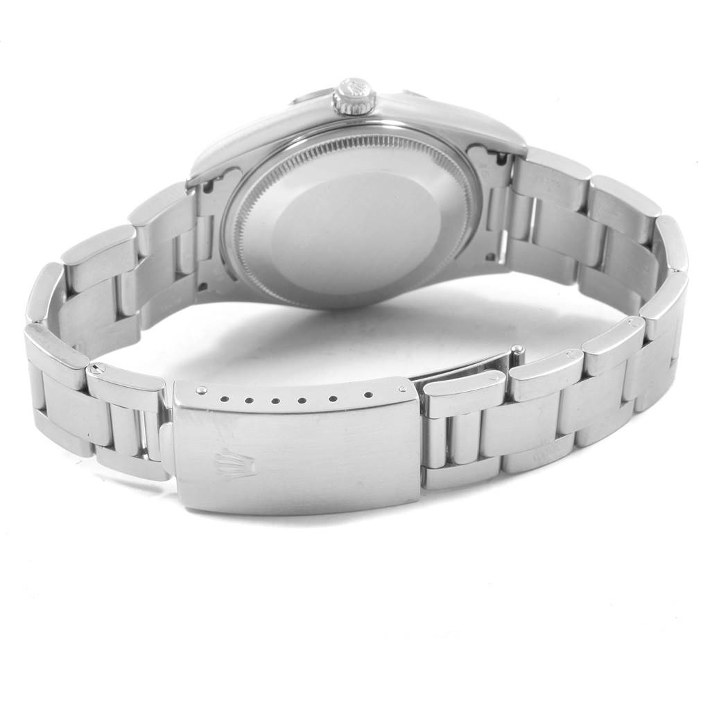 The image shows the back view of a Rolex Air-King 14000 Men's Stainless Steel Black Dial 14000 Men's Stainless Steel Black Dial watch, highlighting the case back, bracelet, and clasp.