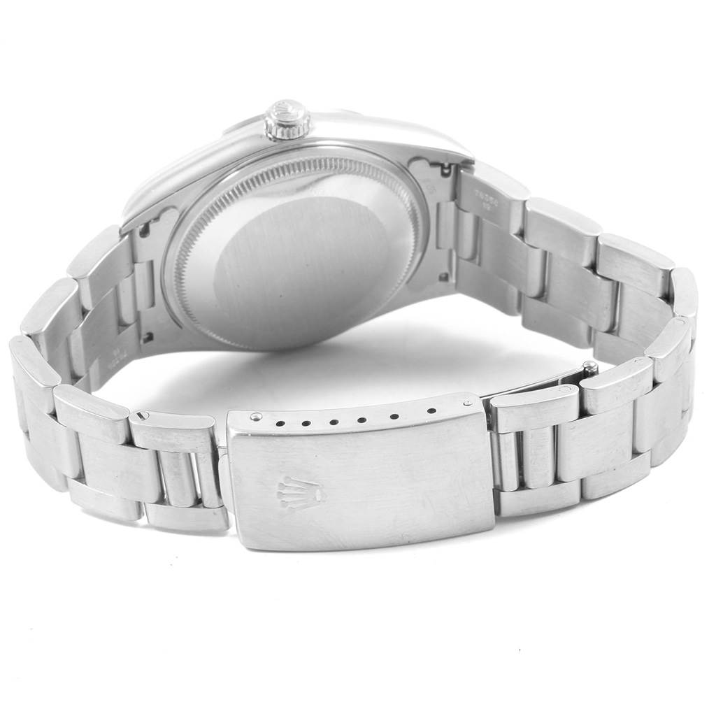 The image shows the back view of the Rolex Air-King 14000 Men's Stainless Steel Blue Dial 14000 Men's Stainless Steel Blue Dial watch, highlighting the case back, bracelet, and clasp.