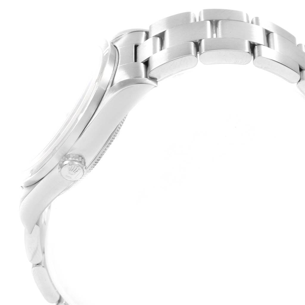 The image shows a side view of the Rolex Air-King 14010 Men's Stainless Steel Blue Dial 14010 Men's Stainless Steel Blue Dial, focusing on the case, crown, and part of the bracelet.