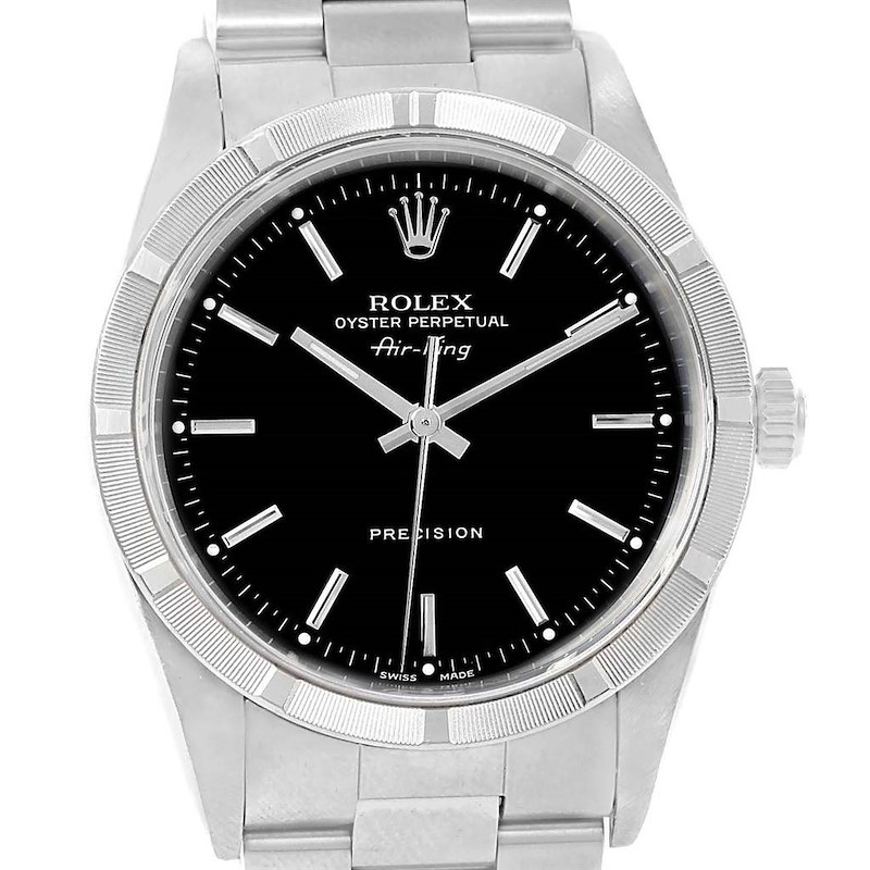 Rolex Air King 34 Black Dial Oyster Bracelet Steeel Mens Watch 14010 SwissWatchExpo