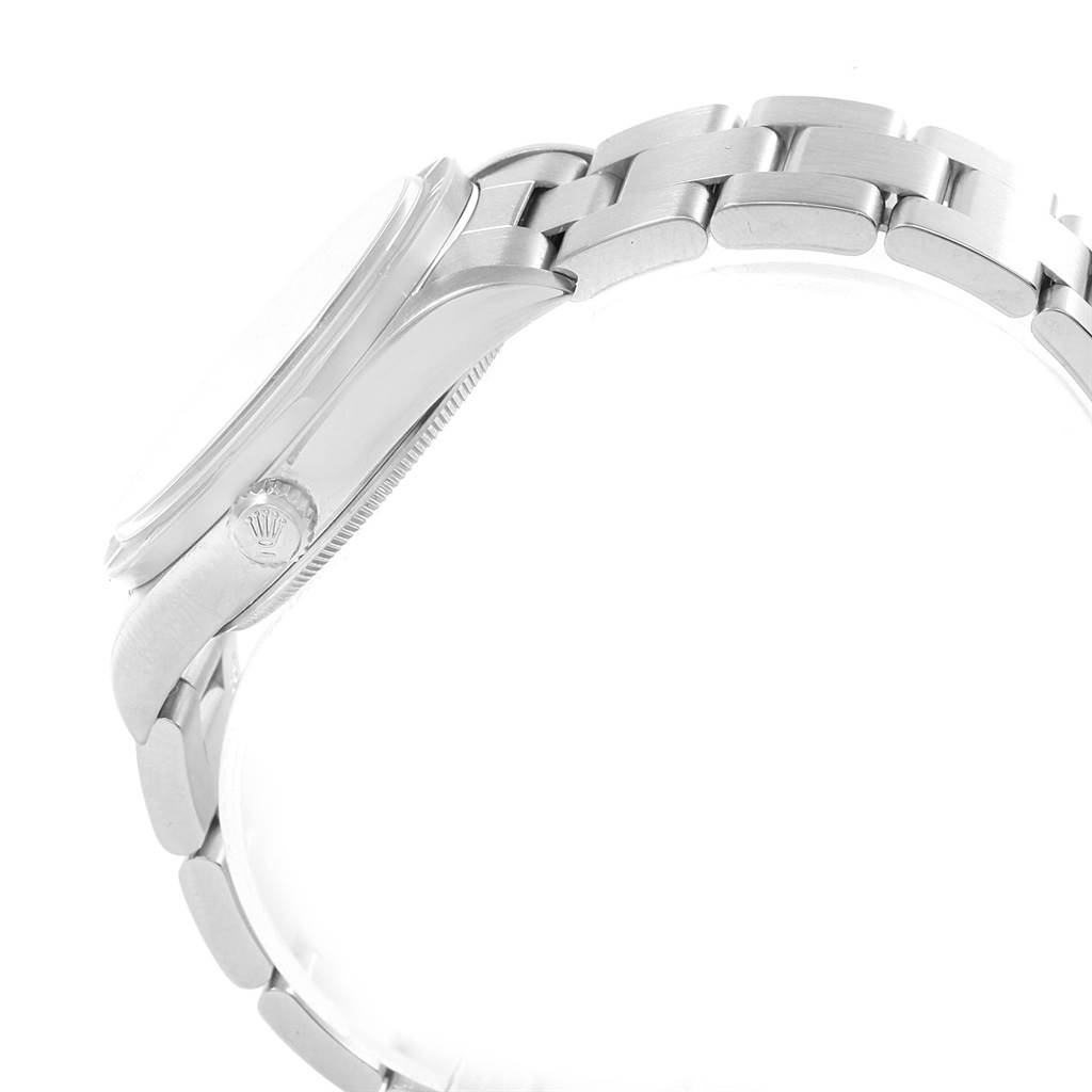 The image shows a side view of the Rolex Air-King 14010 Men's Stainless Steel Black Dial 14010 Men's Stainless Steel Black Dial watch, focusing on the case and part of the bracelet.