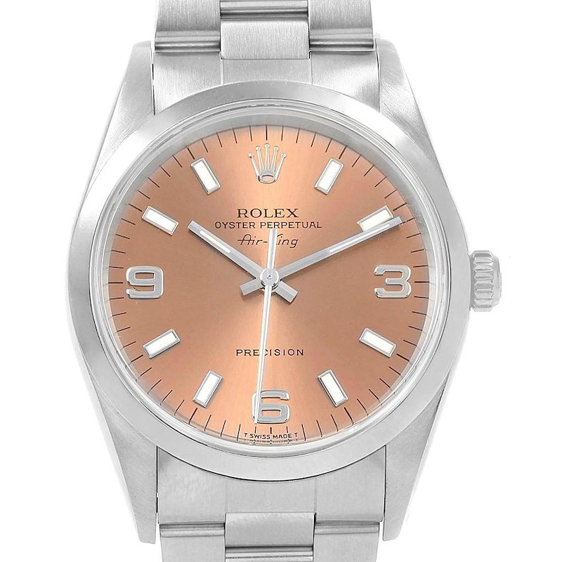 Rolex Air King Salmon Dial Oyster Bracelet Steel 34mm Watch 14000 SwissWatchExpo
