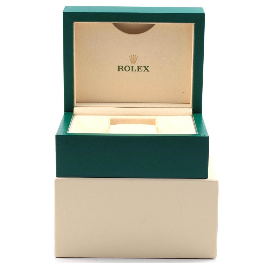 The image shows an open, empty Rolex watch box for the Air-King model, displaying the inner and outer sections.