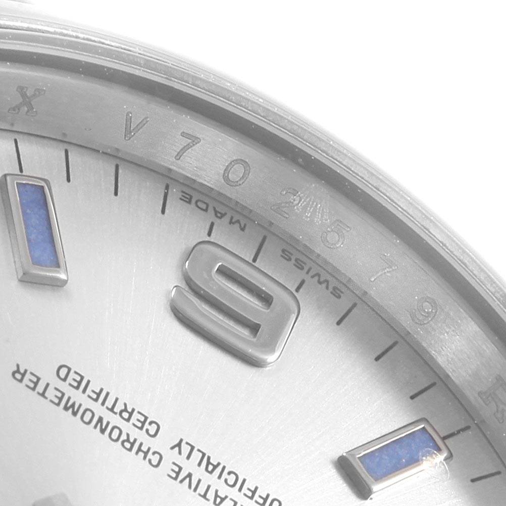 The image shows a close-up of the dial and inner bezel, highlighting the "9" marker and "Swiss Made" text of a Rolex Air-King 114200 Men's Stainless Steel Silver Dial 114200 Men's Stainless Steel Silver Dial watch.