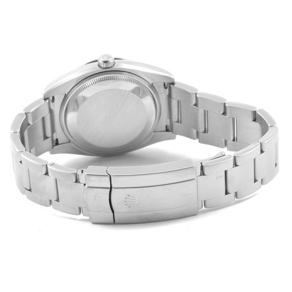 The image shows the back and bracelet of a Rolex Air-King 114200 Men's Stainless Steel Silver Dial 114200 Men's Stainless Steel Silver Dial watch, highlighting the caseback and clasp.