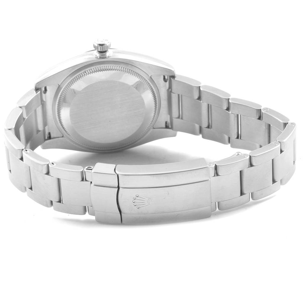 This image shows the backside and clasp of the Rolex Air-King 114200 Men's Stainless Steel Silver Dial 114200 Men's Stainless Steel Silver Dial watch, focusing on the bracelet and case back.