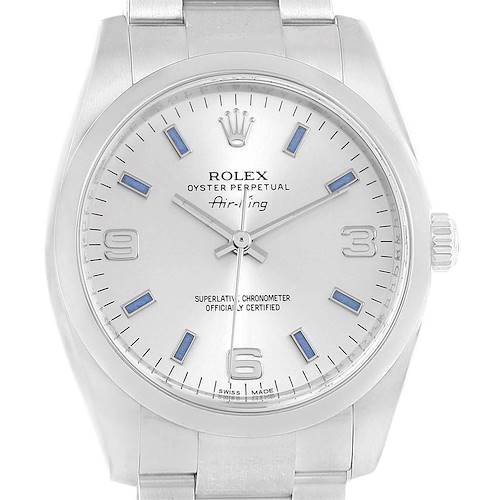 Photo of Rolex Air King Silver Dial Blue Index Hour Markers Steel Watch 114200