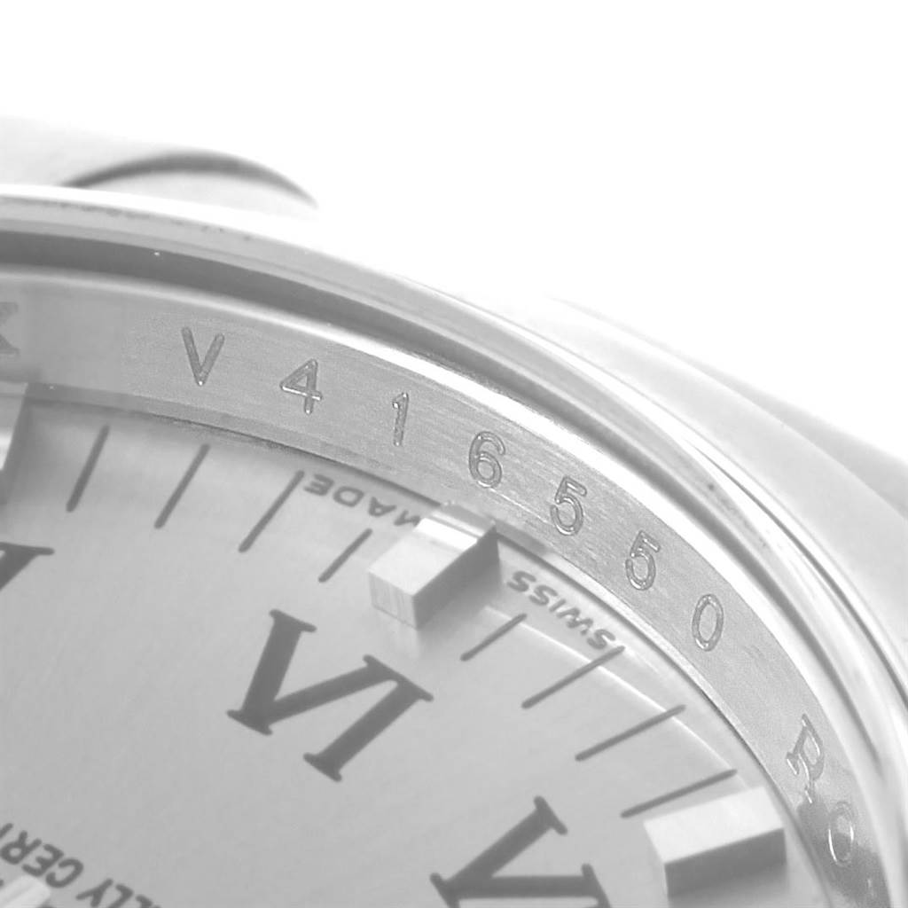 This image shows a close-up angle of the Rolex Air-King 114200 Stainless Steel White Dial 114200 Stainless Steel White Dial watch, focusing on the bezel and part of the dial.