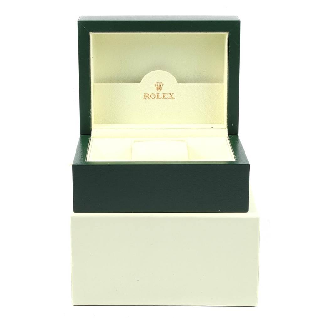 The image shows an open green and beige Rolex box with "ROLEX" text inside, intended for an Air-King model watch.